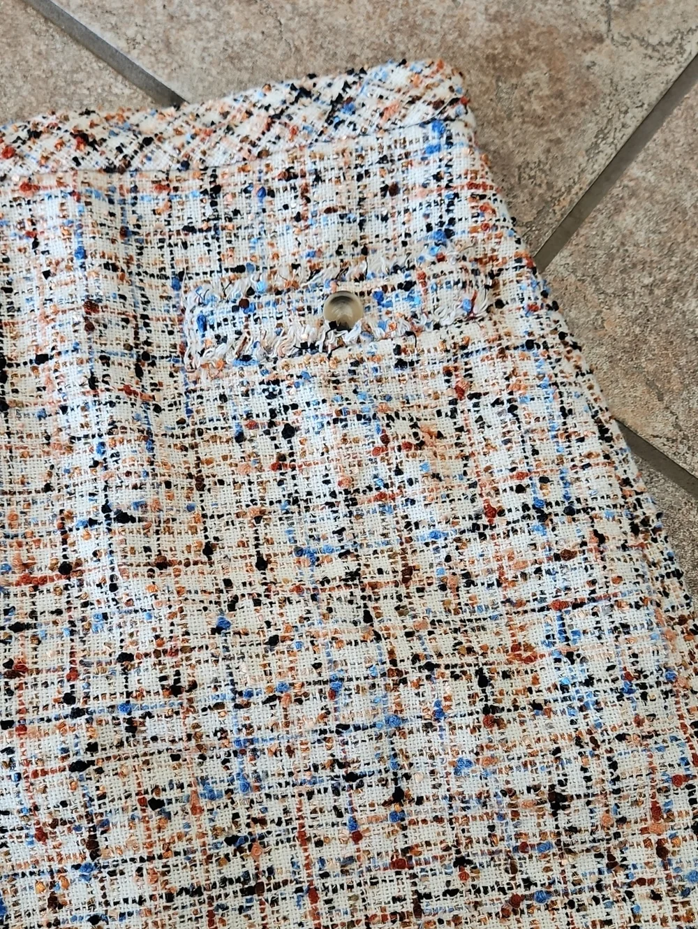 Ann Taylor Cream Tweed Mini Skirt with Blue & Brown Accents